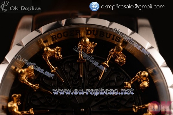 Roger Dubuis Excalibur Knights of the Round Table II Citizen 6T51 Manual Winding Steel Case with Black Jade Dial Stick Markers and Black Leather Strap (AAAF) - Click Image to Close